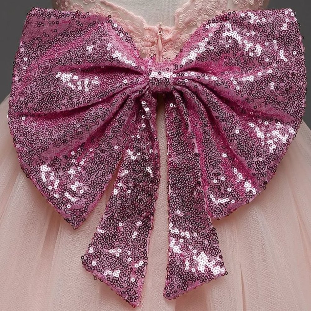 NWT Sparkling Bling Sequin Bow Pink Baby Dress Wedding Flower Girl Birth… - Picture 5 of 14